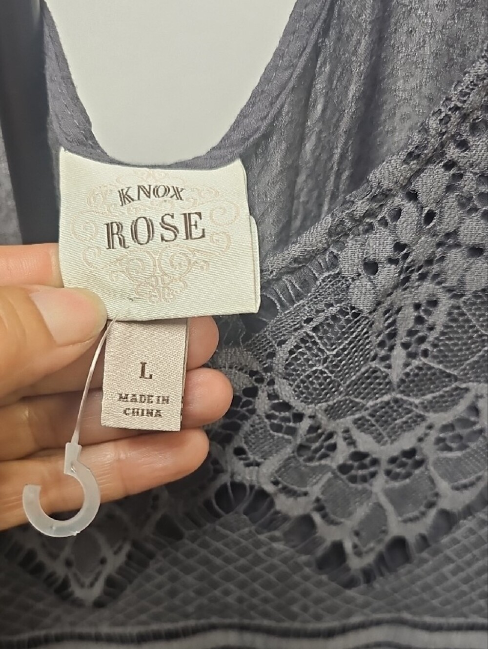 Knox Rose Grey Lace-Front Peasant Tunic with Crisscross Back - Picture 2 of 6